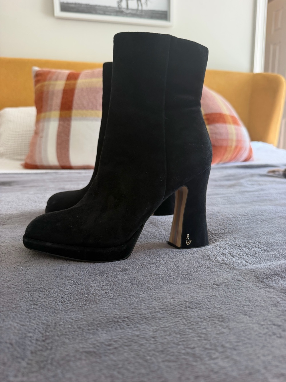 Sam Edelman Jaye Black Suede High Heel Ankle Boots